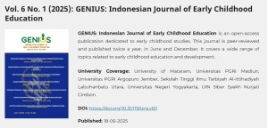 GENIUS Vol. 6 No. 1 (2025): Menggagas Inovasi Pendidikan Anak Usia Dini Berbasis Spiritual, Alam, dan Teknologi